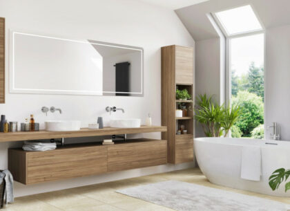 Modern bathroom interior design Beautiful modern bathroom with two sinks and a bathtub